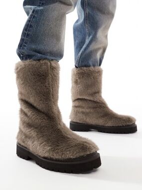 ASOS Faux Fur Soft Mid-Calf Winter Boots in Taupe 10